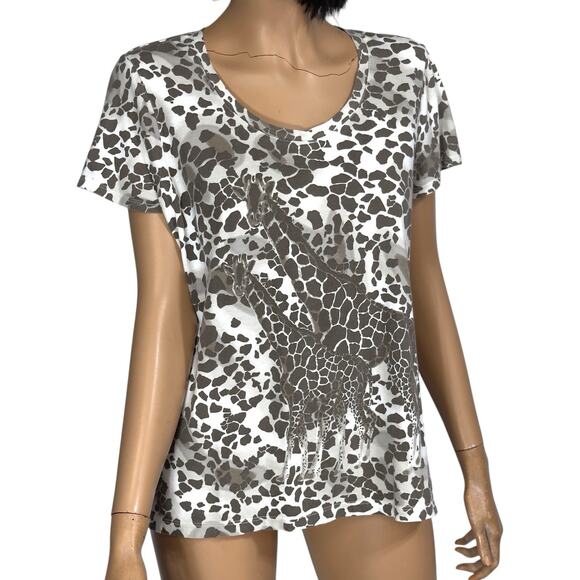 Animal Print T-Shirt AOP Giraffe Safari Whimsy Busy Mom Grunge READ Chicos 2 (L) - Picture 2 of 14